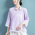 Load image into Gallery viewer, [Qing Series]★China style tops★ 5color Summer Embroidery Blue Green Gray White Purple Pink
