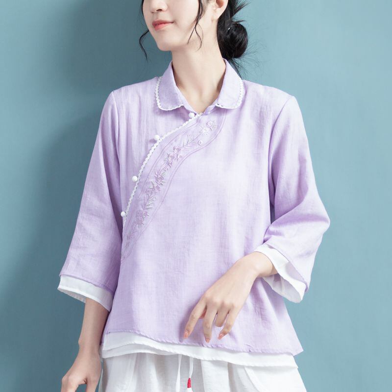 [Qing Series]★China style tops★ 5color Summer Embroidery Blue Green Gray White Purple Pink