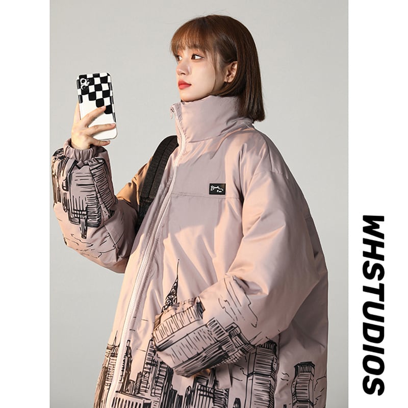 [Mori Moto Series] ★Winter Coat★ 2color Thick Warm Unisex Men's Cold Protection Filling Print Black Black ML XL 2XL 3XL