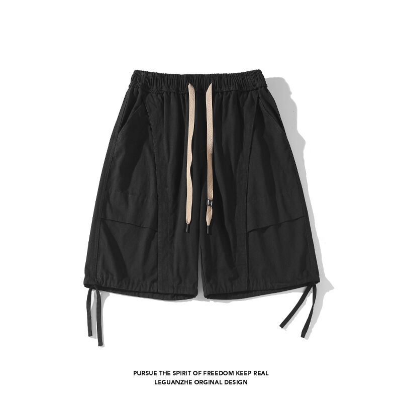 [BIGEMAN Series] ★Shorts★ Bottoms Short Length Pants Unisex Men's Large Size Retro Simple Black