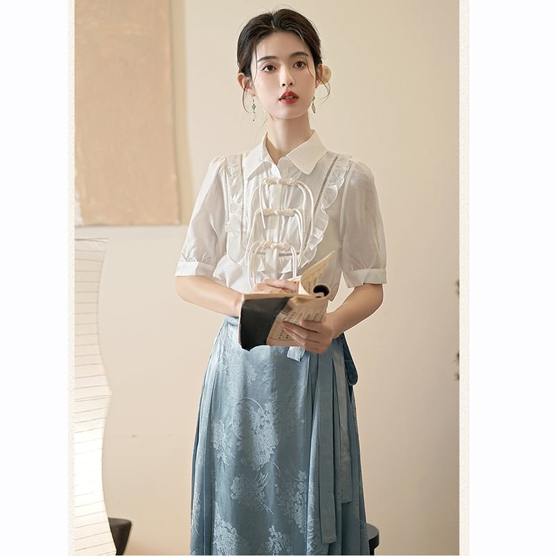 [QIYC Series] ★Chinese style skirt★ Bottoms Maki skirt Hanfu skirt Shinjeongshi Blue Blue Easy to match