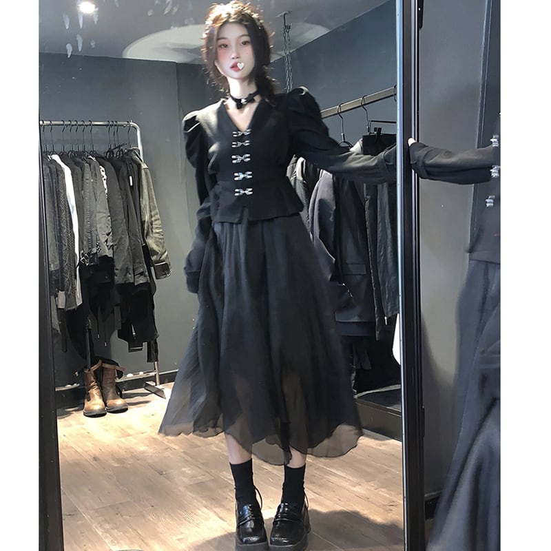 [ZUOXIAOJIE series]★Setup, single item order★ Tops or skirts, slimming, cheap, cute, black, black