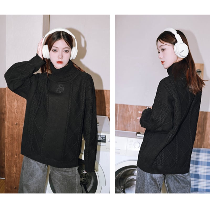 [Kokaisha---Gold Series] ★China style tops★ Sweater Thick and warm High neck Black Black