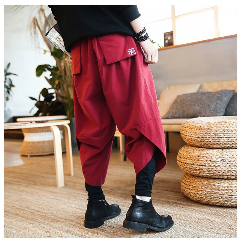 [Small Trouble Series] ★China style pants★ 3 colors Black or Blue or Red Fake layered Large size Easy to match