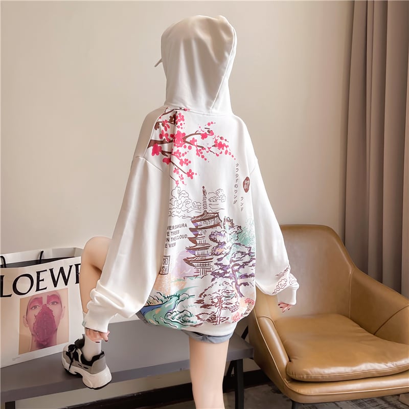 [YIDIEQIAN series]★China style hoodie★ Tops 2color black white print casual