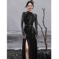 Load image into Gallery viewer, [Da Qinglong Shu Series] ★China-style dress★ Improved cheongsam dress, long sleeve, retro, long length, original, slimming fit
