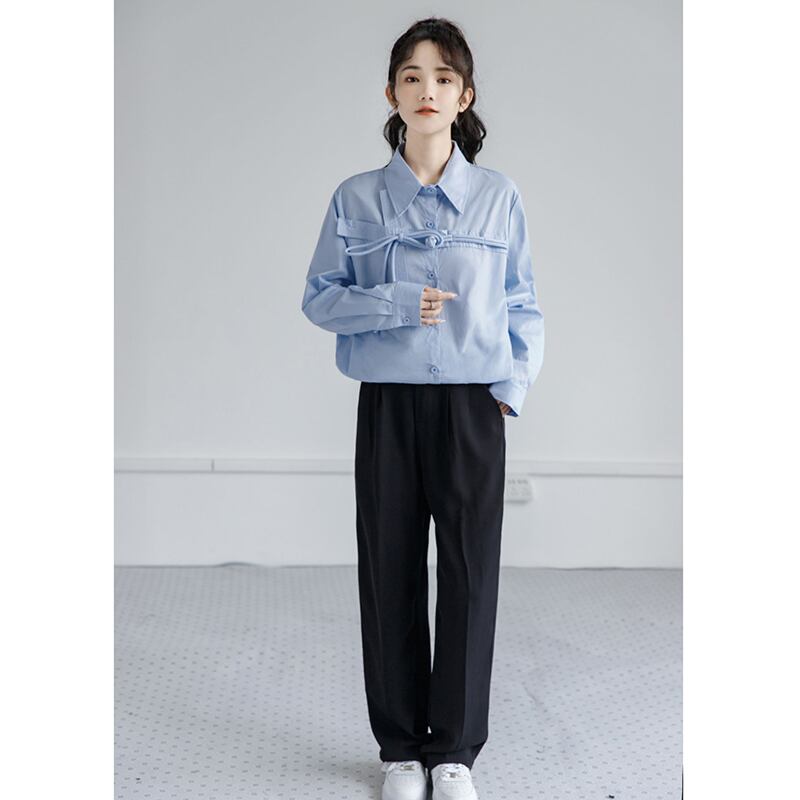 [ZISU0 Series]★Shirt★ Tops Designed Fashion Retro Blue Blue Commuting Office Lady Easy to match