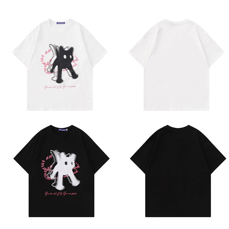 【MOISHE TIDEシリーズ】★Tシャツ★ 3color トップス 半袖シャツ 男女兼用 メンズ ネコ ねこ 猫