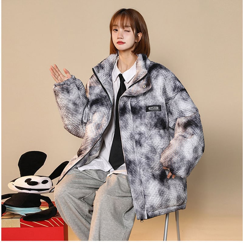 [Morimoto Series] ★Winter Coat★ 3color Cotton Coat Unisex Men's Print Gray Blue Green