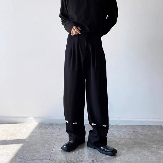 [Illustrated series]★China style pants★Bottoms China button black black unisex men's casual pants