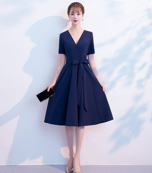 Party Dress One Piece Long Dress After-Party Wedding Concert Party Elegant V-neck Short Sleeve Long Length Plus Size XS SML XL 2XL 3XL Navy