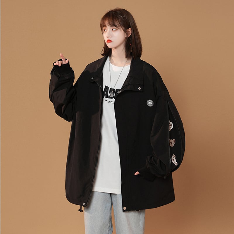 [Fujiiman Series] ★Jacket★ Outerwear 3 colors Koala on the sleeves Unisex Beige Black Gray