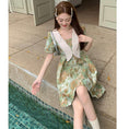 Load image into Gallery viewer, [MEIYI Series] ★One Piece★ Large Size Switching Cute Oil Painting Style Summer Clothes Summer Dress Date Photography Commuting Green Floral Pattern
