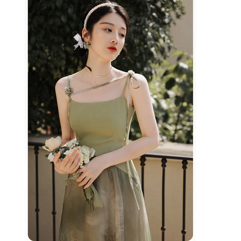 [Az Suna Series]★Setup★ Thin outerwear + hanging dress, Republic style, Green, Improves temperament, Wedding