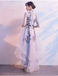 Load image into Gallery viewer, Party Dress, One Piece, Improved Chinese Dress, Long Dress, After-Party, Wedding, Concert, Elegant, Chinese Style, Stand Neck, Half Sleeves, Long Length, Asymmetrical, Large Size, Blue, Blue, Embroidered, Lace
