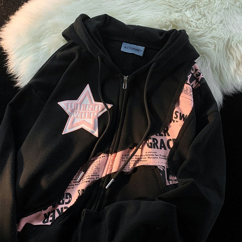 [Fleeing Earth Series]★Outer★ 2color Parka Unisex Men's Switching Star Pattern Black Apricot