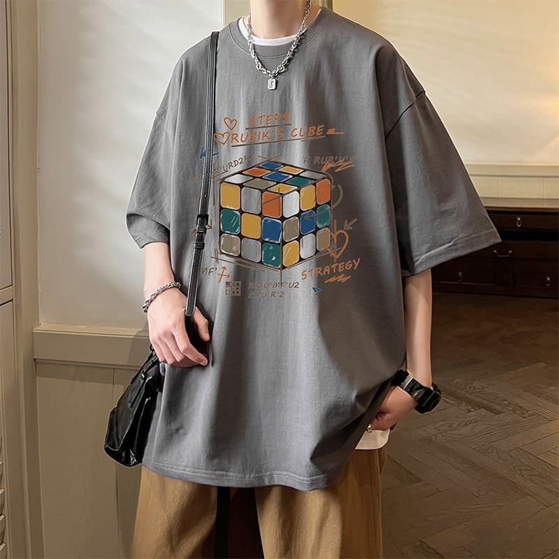 [V37 Series]★T-shirt★ Tops 7color Unisex Men's Large Size Rubik's Cube Pattern