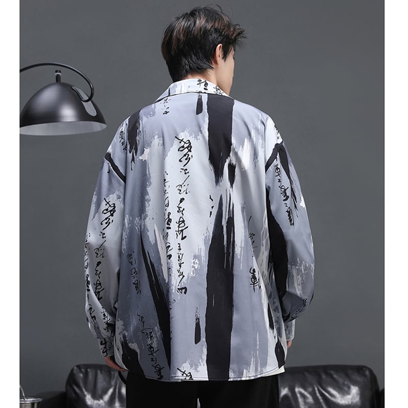 [YUANJI Series] ★China style shirt★ Tops, letter pattern, ink pattern, unisex, men's fashion, cool