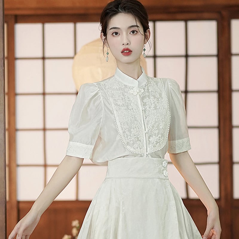 [BAIRIMENG Series] ★Chinese style shirt★ Short sleeve tops, summer clothes, improves temperament, improved Hanfu, Hanfu tops, commuting