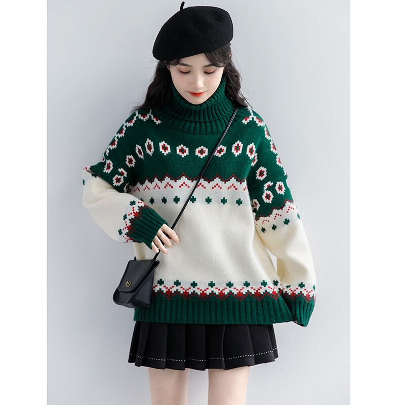 [ZISUO Series]★Sweater★ 2color Tops Christmas Red Green High Neck Thick Warm