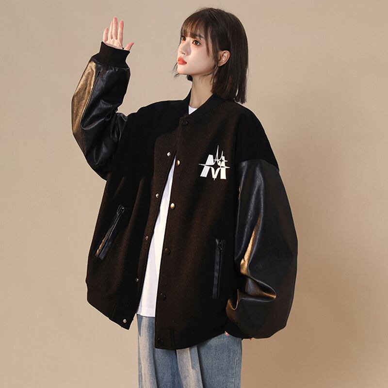 [FKZ Series] ★Jacket★ Stadium jacket unisex men's color scheme black black spring clothes cool ML XL 2XL 3XL