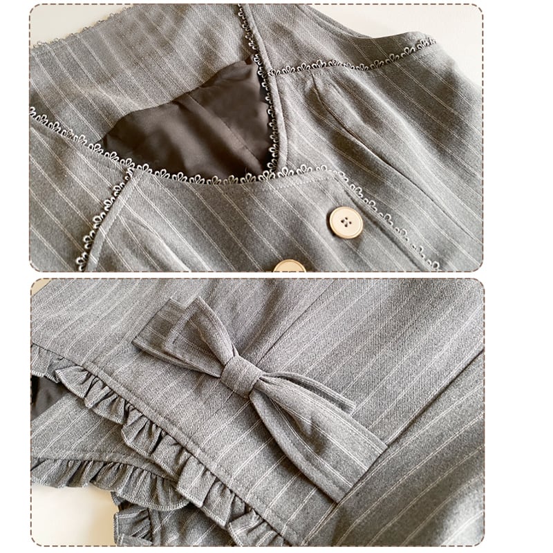 [Minami no Mori Series] ★Vest★ Tops to improve your temperament, cute, gray, gray, SML, XL, vertical stripes, ladies