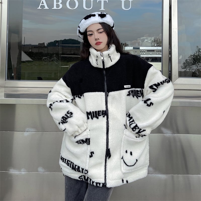 [Style Series] ★Outer★ 2color Jacket Unisex Men's Black White Black White Thick Warm