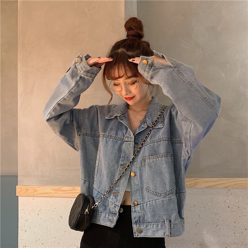 [Mikiko Series]★Denim Jacket★ Outer Jeans Short Length Fashion Easy to Match Blue Blue