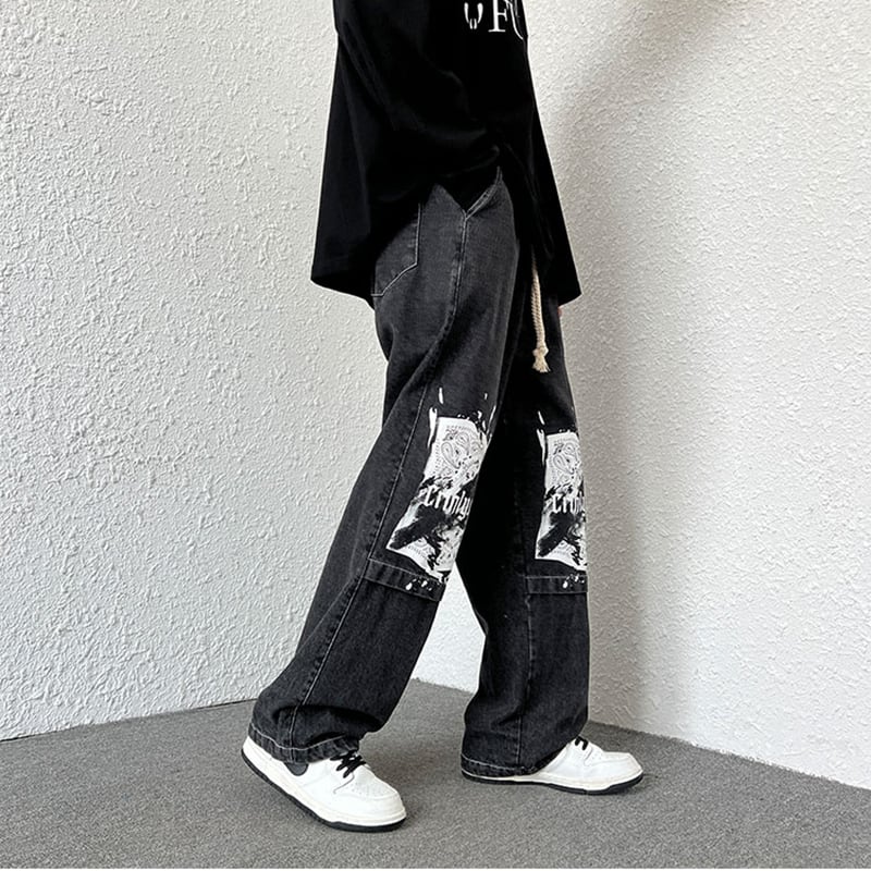 [HUICHUN Series]★Denim Pants★ 2color Casual Pants Trousers Bottoms Large Size Unisex Men's Switchable Blue Black