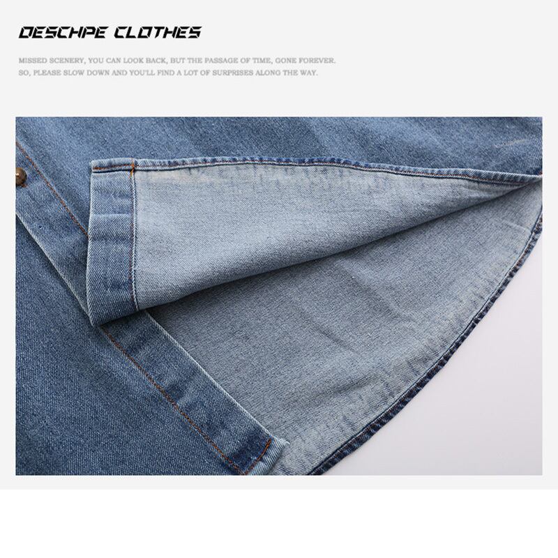 [DESCHPE Series]★Denim shirt★ Tops, short sleeve shirt, unisex, men's, embroidery, casual, unique, blue, summer clothes