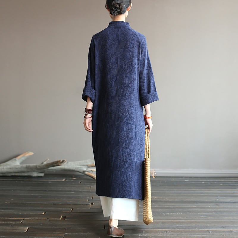 [Song Dynasty Series]★Chinese style dress★ Long length Cotton linen Improved Tang suit Cotton linen Navy Red Brown Free size