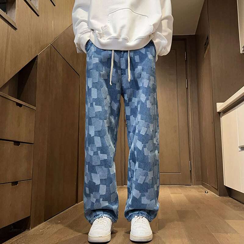 [SENSU Series]★Denim Pants★ 2color Brushed lining, thick, warm, plaid bottoms, pants, unisex, men's black blue