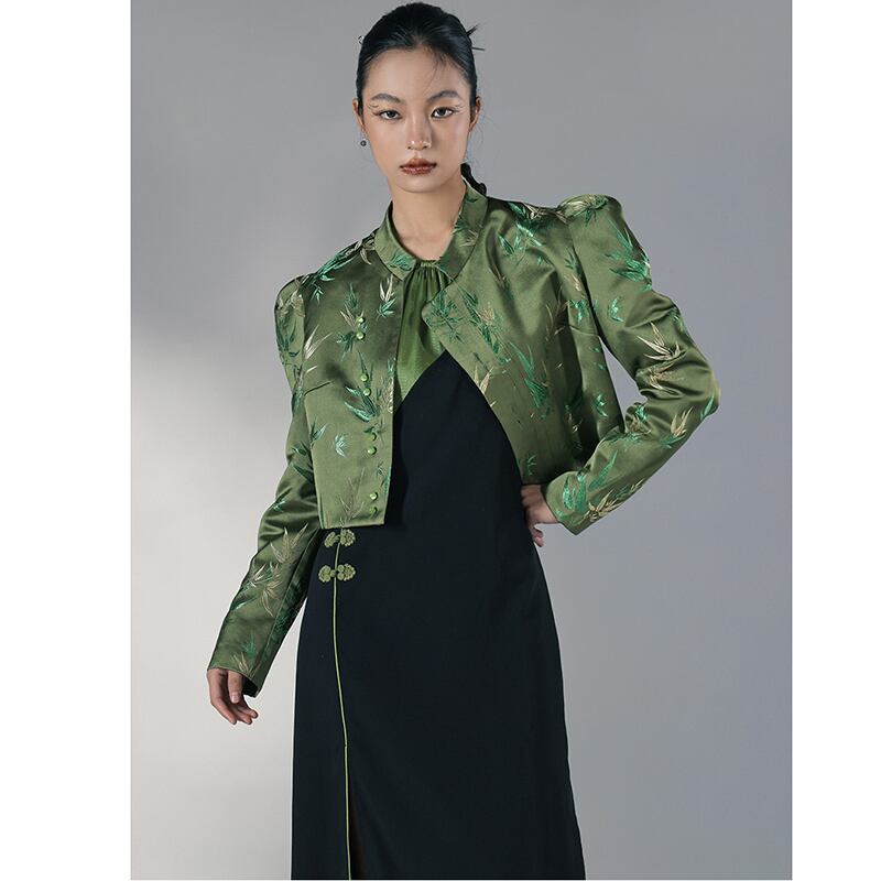 [Big Blue Dragon Series]★China style outerwear★ Tops Shirt Bamboo Green Green Mini Length Chinese Clothes Improves Temperament