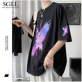 Gallery viewerに画像を読み込む, 【SGLLシリーズ】★Tシャツ★ 3カラー メンズ 男女兼用 蝶々 夏 ブラック ホワイト パープル 大きいサイズ
