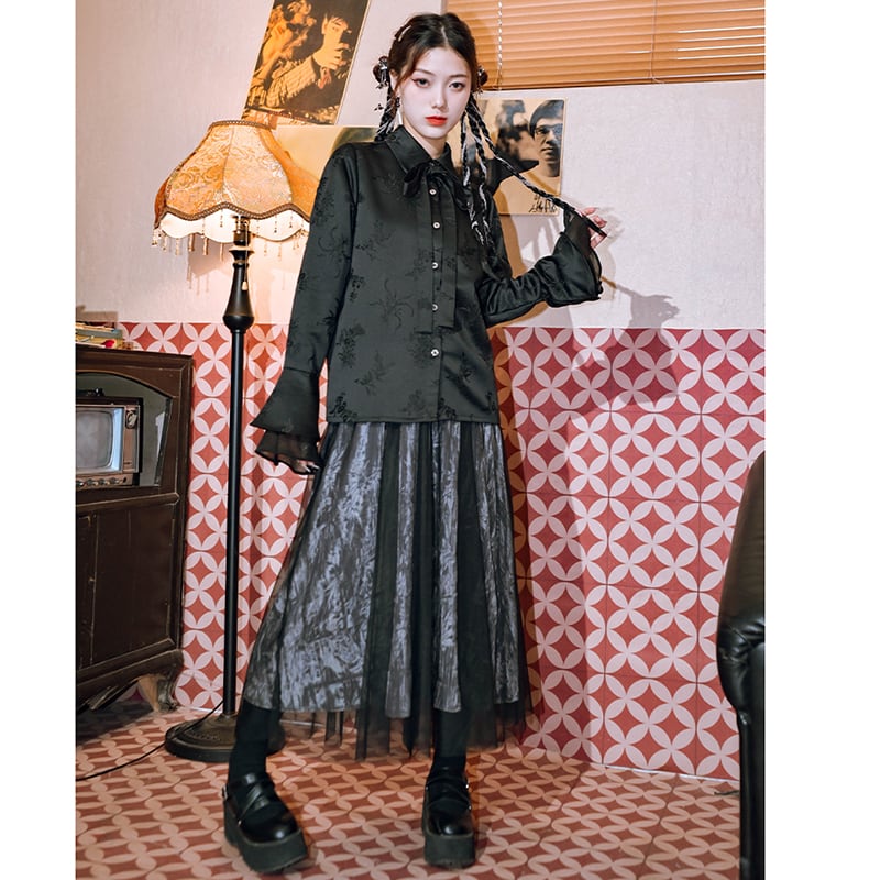 [Kokaisha --- Chichiku Series] ★China style shirt★ Tops long sleeve shirt retro black black original