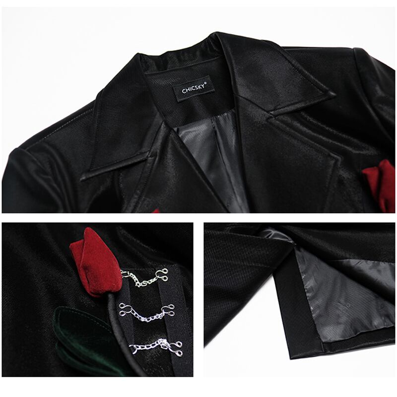 [chicsky---Kurono Series]★Blazer★ Outer PU Black Black Chain Rose SML Original