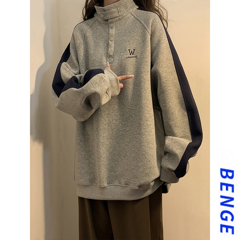 [BENGE Series] ★Tops★ 2color sweatshirt unisex men's color scheme gray navy