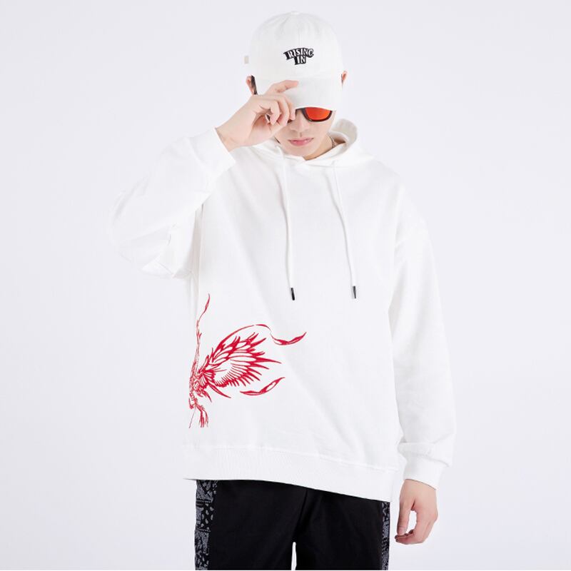 [Machiha clan series]★China style hoodie★ 2color black or white gold phoenix red phoenix embroidery stylish unique unisex men's