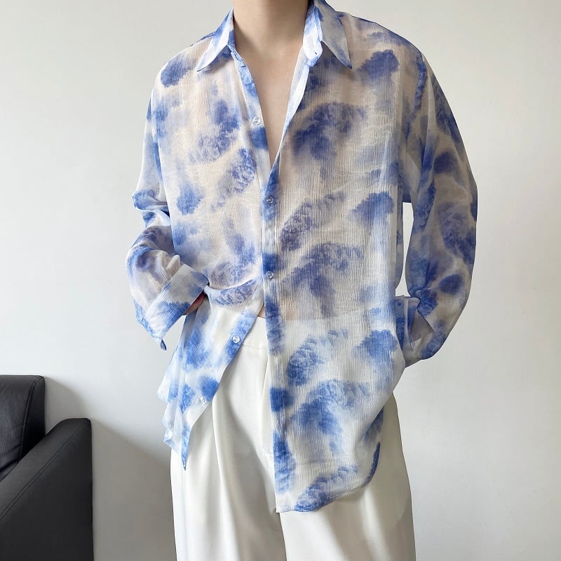 [ZHUIYI Series]★Shirt★ Tops, long sleeve shirt, floral pattern, unisex, men's, thin, cool, sun protection, cooling protection