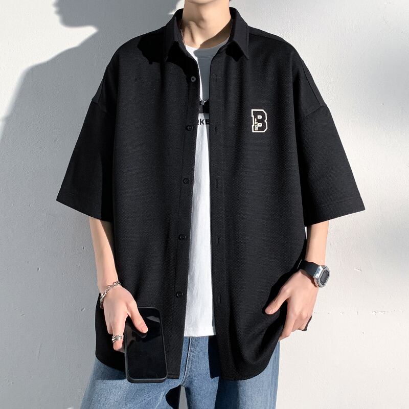 [BIGEMAN Series] ★Short sleeve shirt★ Tops 2color Unisex Men's Large Size Summer Clothes Black Gray Fashion