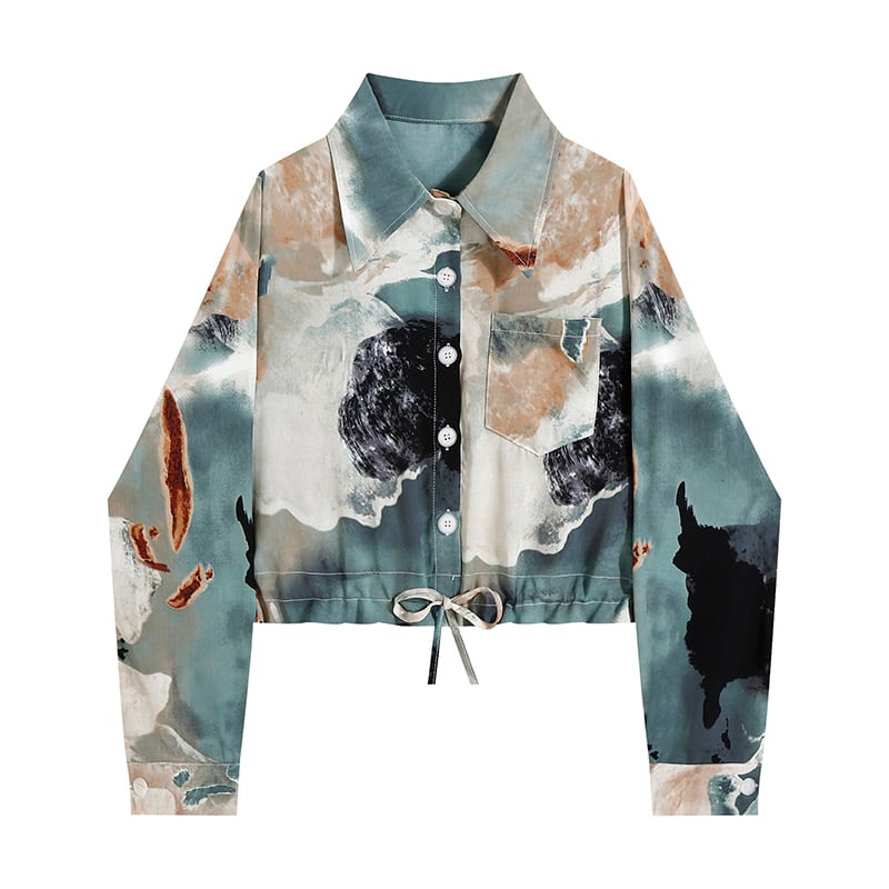 [ANAMONE STUDIO Series]★Shirt★ Tops Oil painting style Mini length print SML Unique Easy to match