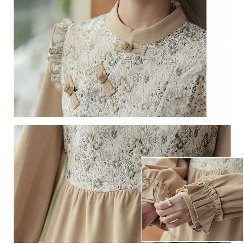 [YUJIAN series]★China style dress★ Switchable, retro, easy to match, date, improves temperament, commuting, floral pattern