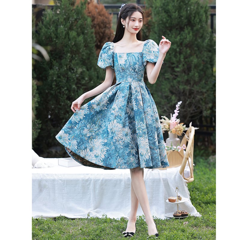 [MILA Series] ★Party Dress★ One Piece Oil Painting Style Coming of Age Ceremony Photography Wedding Blue Blue 7 Sizes