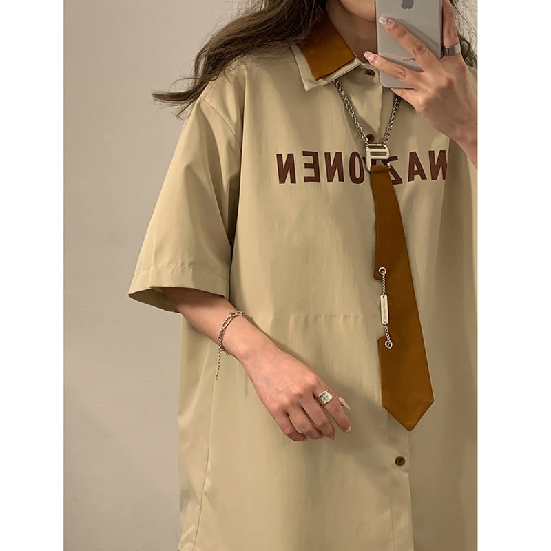 [Fujiiman Series]★Shirt with tie★ Shirt 2color Short sleeve shirt Unisex Men's Alphabet