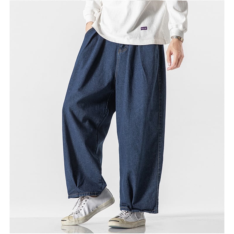 [Koji series] ★Denim pants★Men's trousers 2 colors Straight Large size Loose Casual Black Blue