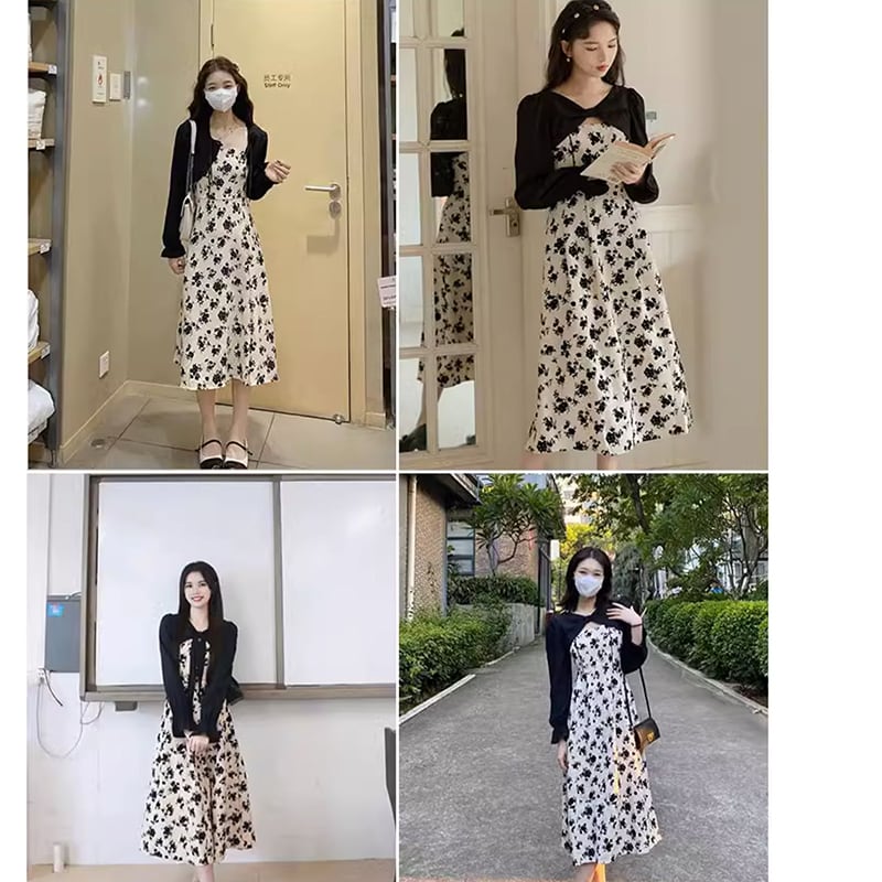 [ZHENMANZI series] ★One piece★ Setup, floral pattern, long length, cute design, slimming appearance