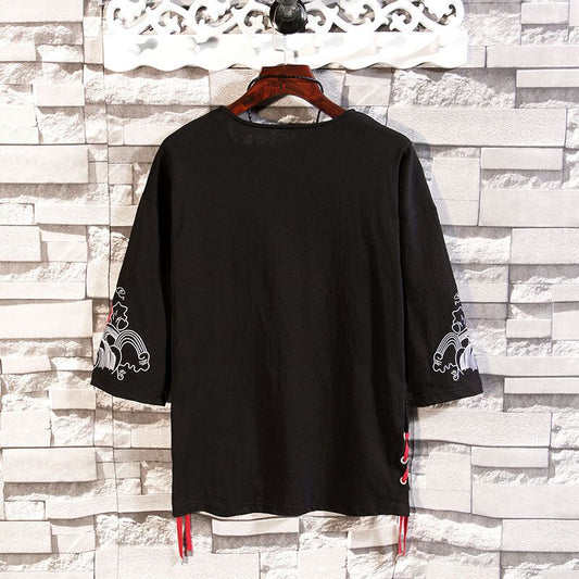 [JIARONG series]★China style T-shirt★ Tops 2color Unisex Men's Large size Crane Crane pattern Black White