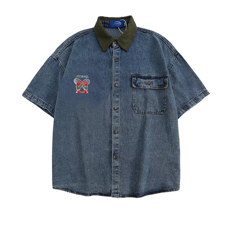 [Come Series]★Embroidered Shirt★ Denim Shirt Casual Retro Tops Unisex Men's ML XL 2XL