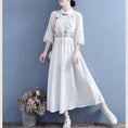 Load image into Gallery viewer, [Qing Series]★Chinese style dress★ 4 colors embroidery cotton linen white yellow blue pink literary style
