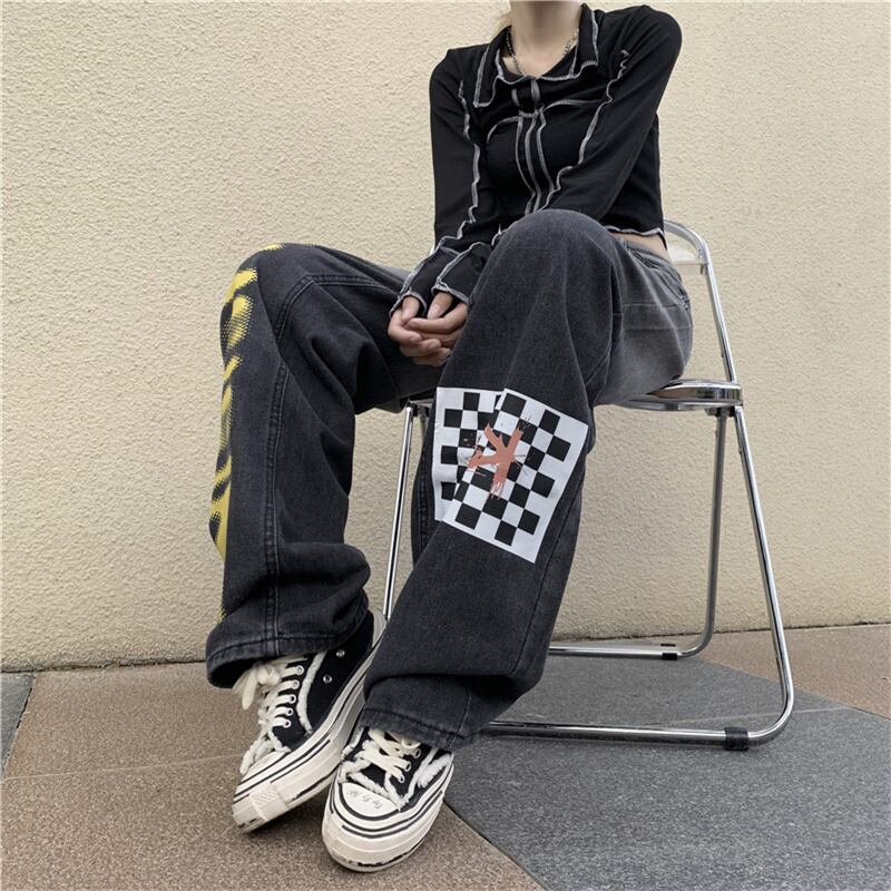 [CHAOHUO series] ★Denim pants★ Bottoms Unisex Check pattern Gray Gray Fashion S M L XL